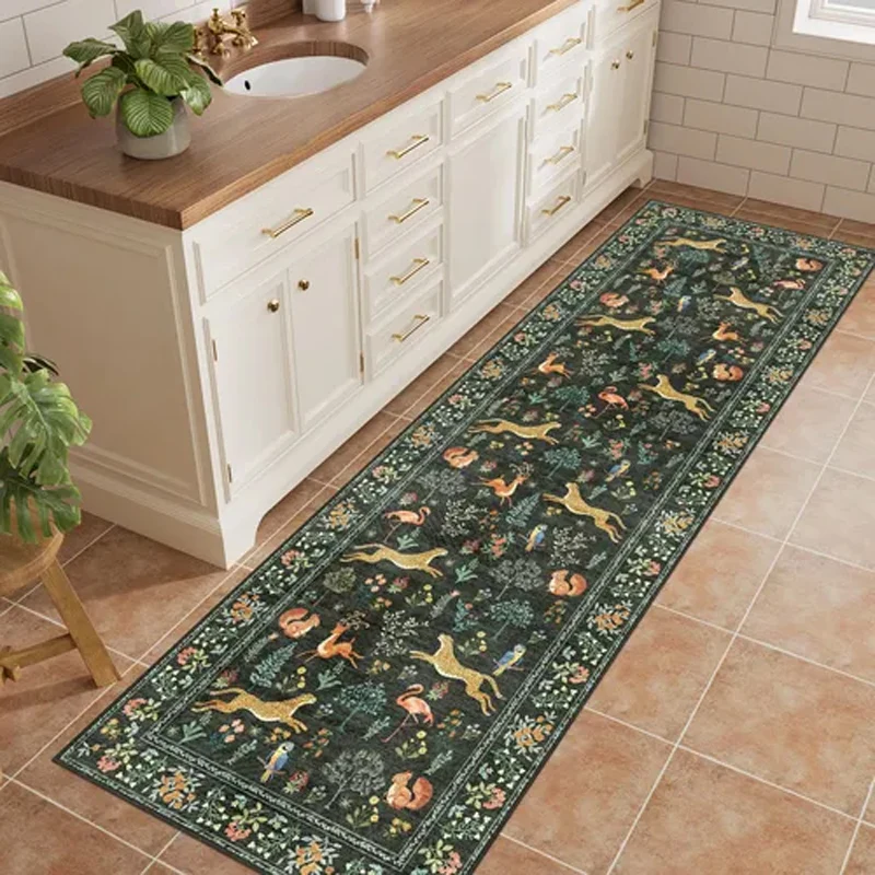 

Hallway Runner rug Kitchen Carpet Non-slip Bohemian Washable Floral mat Soft Low Pile Entrance Floor Mat Laundry Room Bath Mats