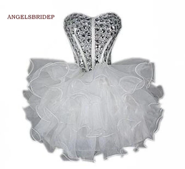 

ANGELSBRIDEP Sweetheart Ball Gown Homecoming Dresses Sparkly Crystal Organza Ruffle Graduation Formal Birthday Party Gowns