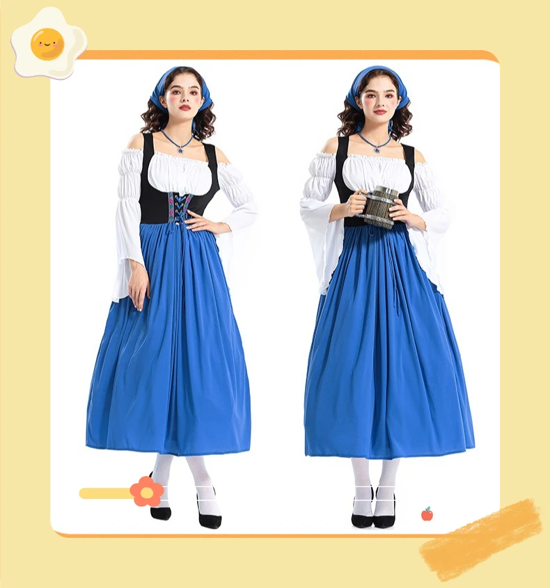

Women Medieval Farm Maid Cosplay Costume Munich Oktoberfest Beer Festival Parent-child Outfits Bavarian Traditional Dress Up