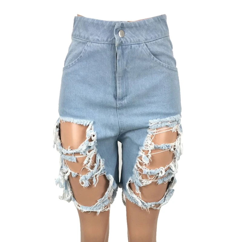 Short en jean déchiré taille haute pour femme, Streetwear d'été, déchiré, troué, élastique, décontracté, slim, pantalon court Sexy