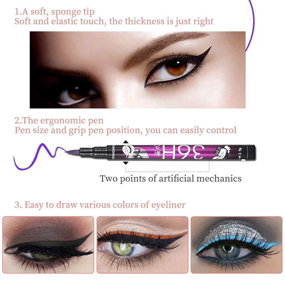 Waterproof Eyeliner Pencil 36H Long-Lasting Black Liquid Eye Liner Pen Quick-Dry No Blooming Cosmetics Tool Eyeliner Aid