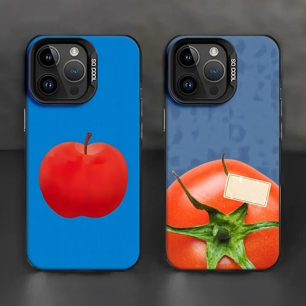 Чехол для iPhone 17 Air 16 16e 15 14 12 11 Pro Max 13 Mini X XS XR 7 8 Plus, черный, с иллюстрацией томата, летний дизайн