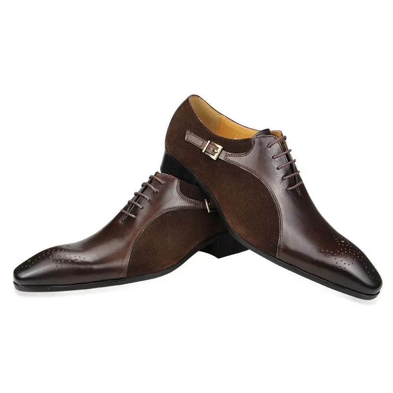 Zapatos de vestir de cuero de vaca genuino para hombre, calzado de boda, Brogue, hecho a mano, informal, Formal, de negocios