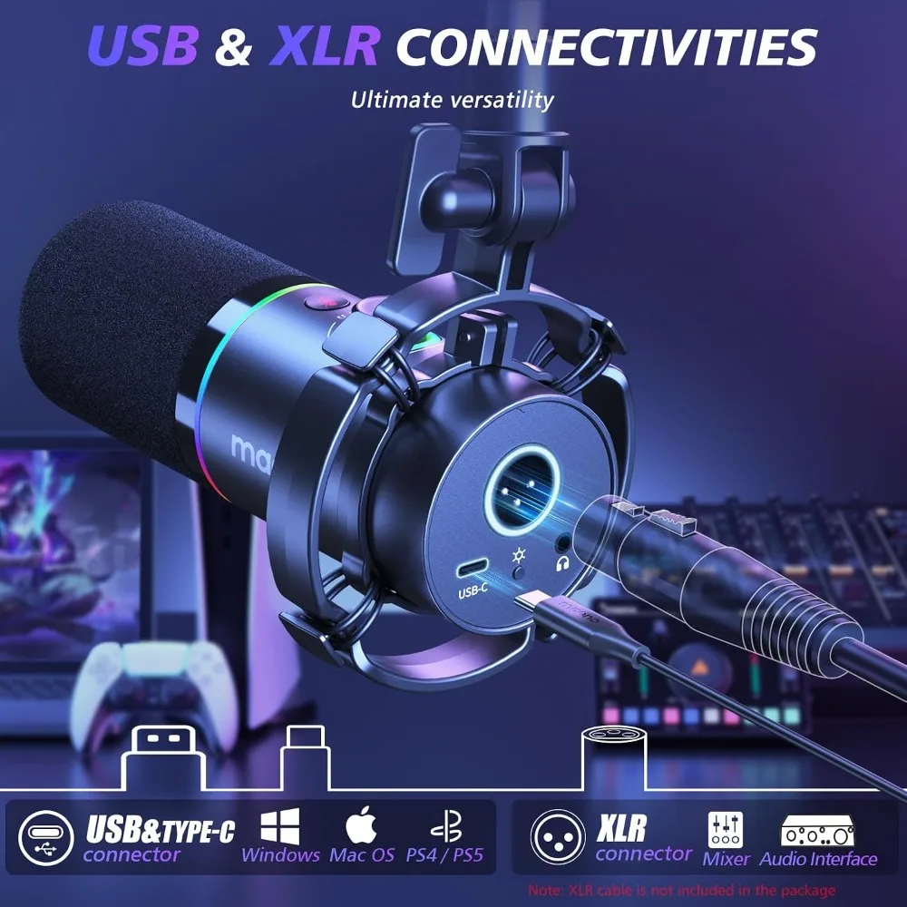 Dynamic Microphone Kit for Streaming, Podcasting, and Recording with RGB Effects, Mute, Gain Control, and Boom Arm Support - view 2