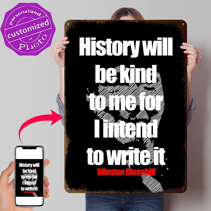 Winston Churchill Quotes Poster Retro 3D Printed Metal Signs Customized Wall Hanging Gift for Home Decor Room Decoration Art Men