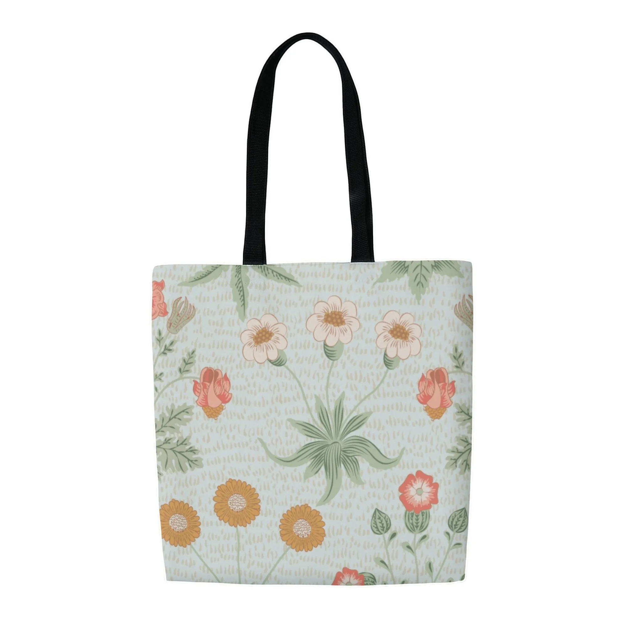 내구성 있는 빈티지 식물 캔버스 토트 여성 가방 연한 파란색 다채로운 꽃무늬 대용량 캐주얼 핸드백 여행용
