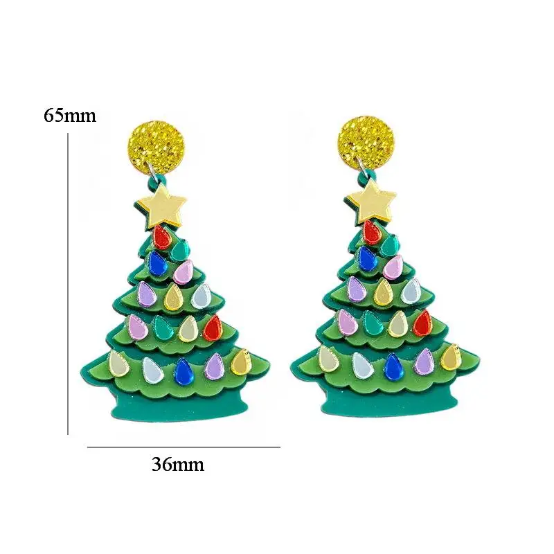 Christmas Earrings Silver Plated Shining Christmas Tree Bells Snowflake Earrings Anti-rust for Women Holiday Party Gift