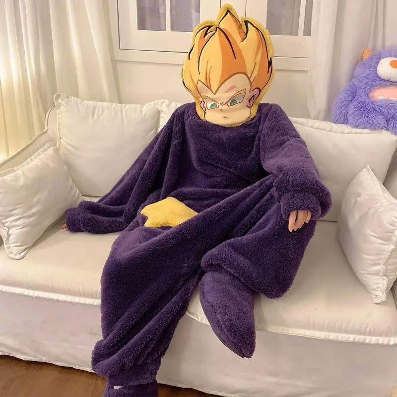 Dragon Ball Winter Cosplay Son Gohan Hooded Couple Nightgown New Comfortable Easy Coral Fleece Pajamas Jumpsuit Without Slippers