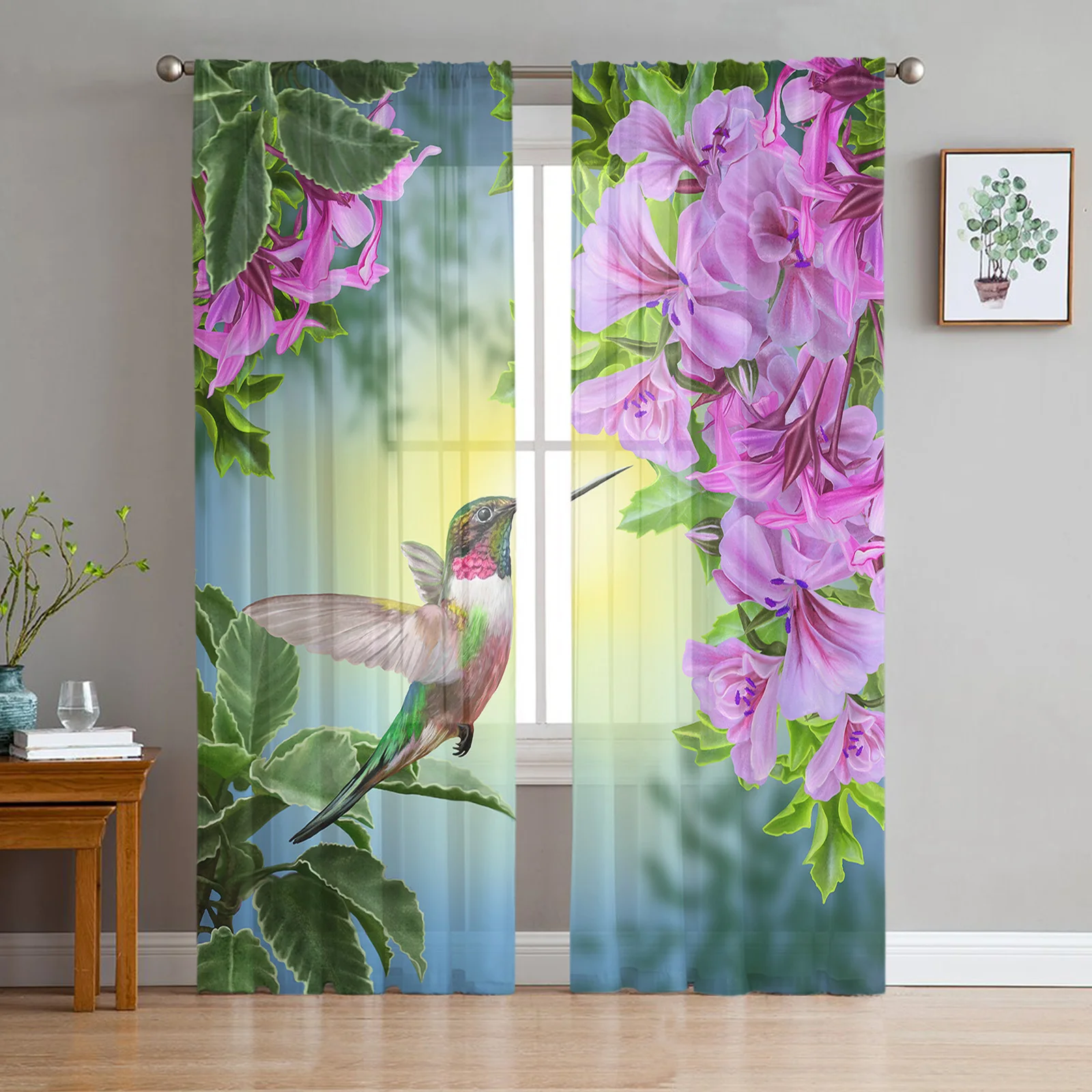 Plant Flower Hummingbirds Sheer Curtains Window Curtains for Living Room Bedroom Blinds Kids Room Home Decor