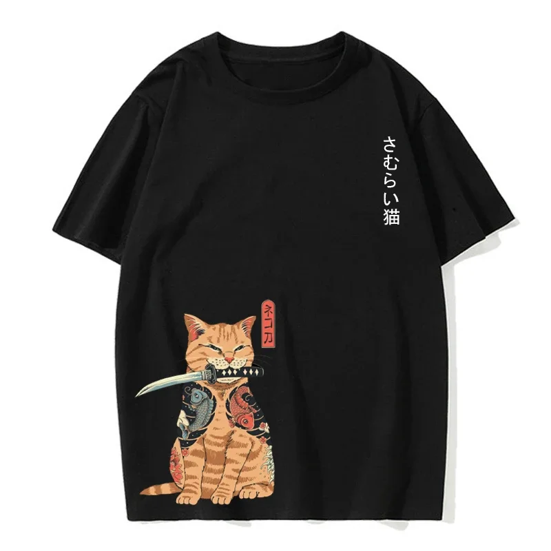 Camiseta con estampado de gato Animal para hombre, Top Harajuku de manga corta, holgado, informal, a la moda, Simple, talla europea, Top de verano