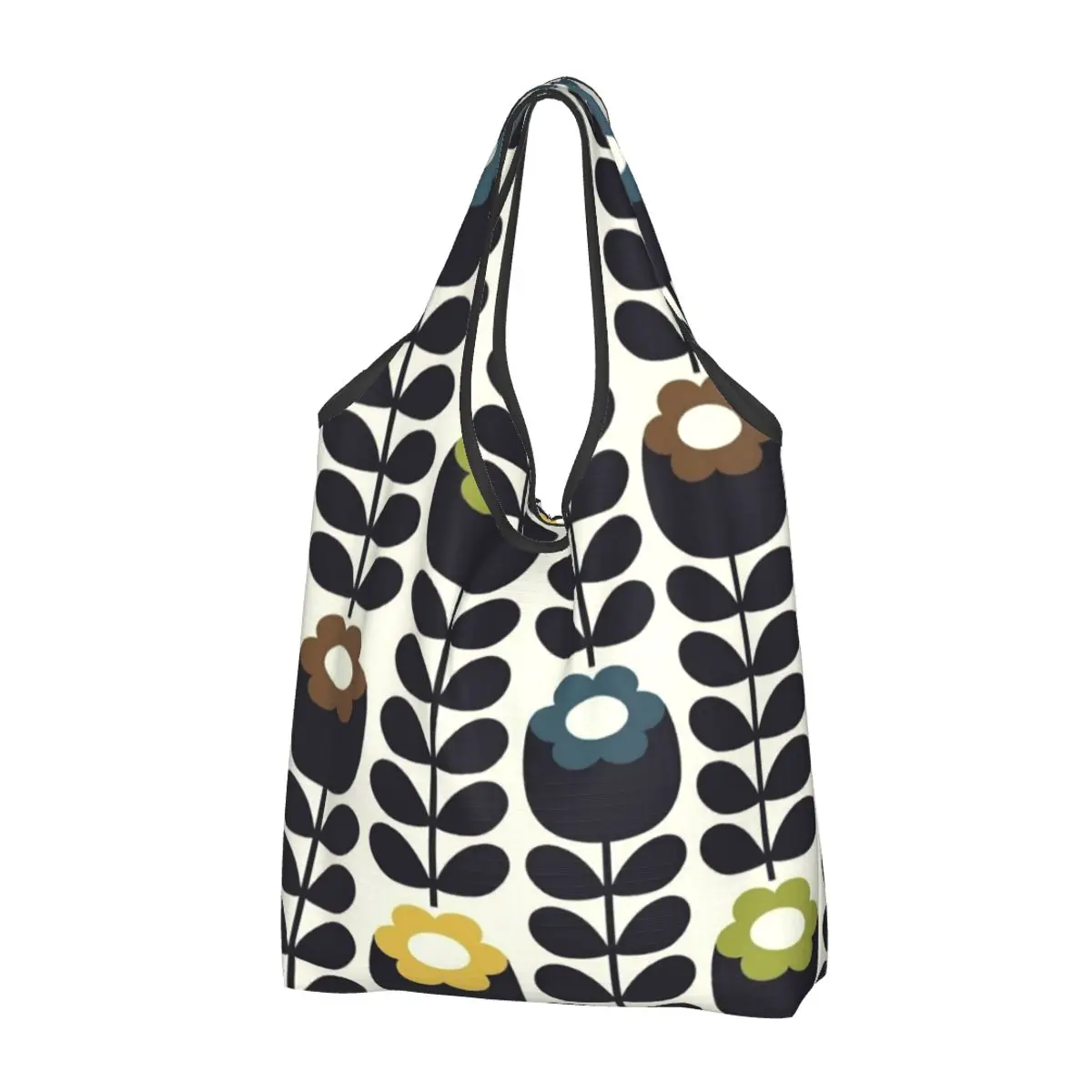 Custom Scandinavian Flowers Orla Kiely Shopping Bags Women Portable Big Capacity Groceries Tote Shopper Bags