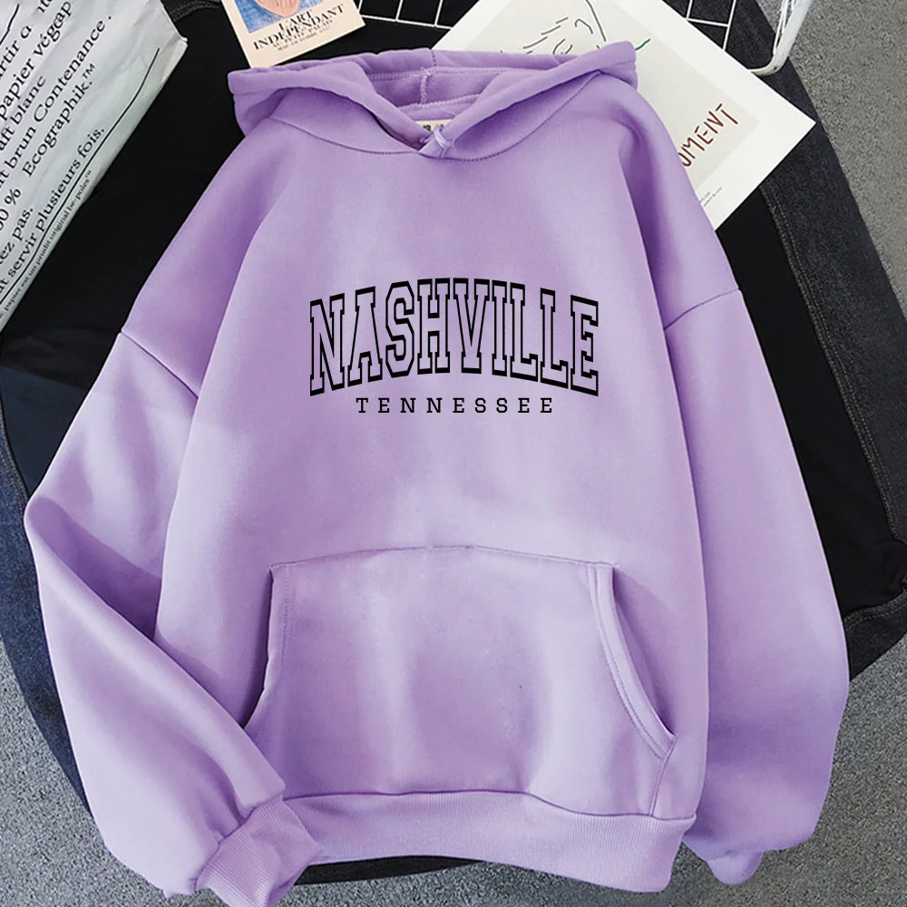 Nashville Music City Women Hoodies Hoody Fashion Crewneck Clothing Hip Hop Streetwear Soft Sweatshirts Letter Printed Pullovers