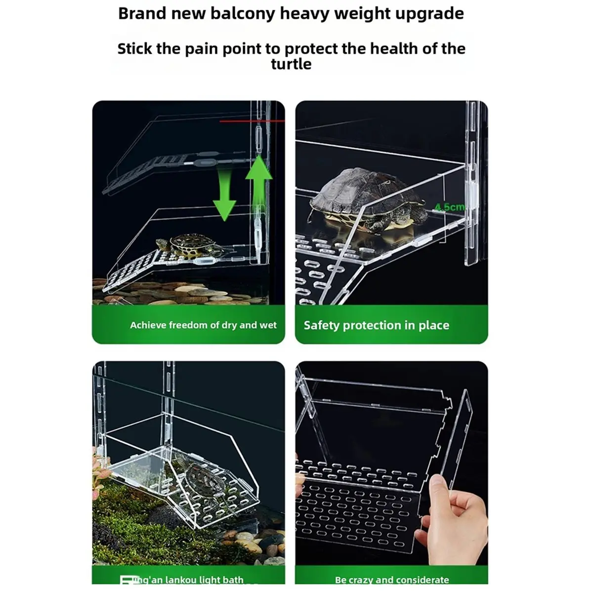 【AT48】 NEW Turtle Sunbathing Platform - Wall Mounted Acrylic High Water Level Resting Floating Platform S