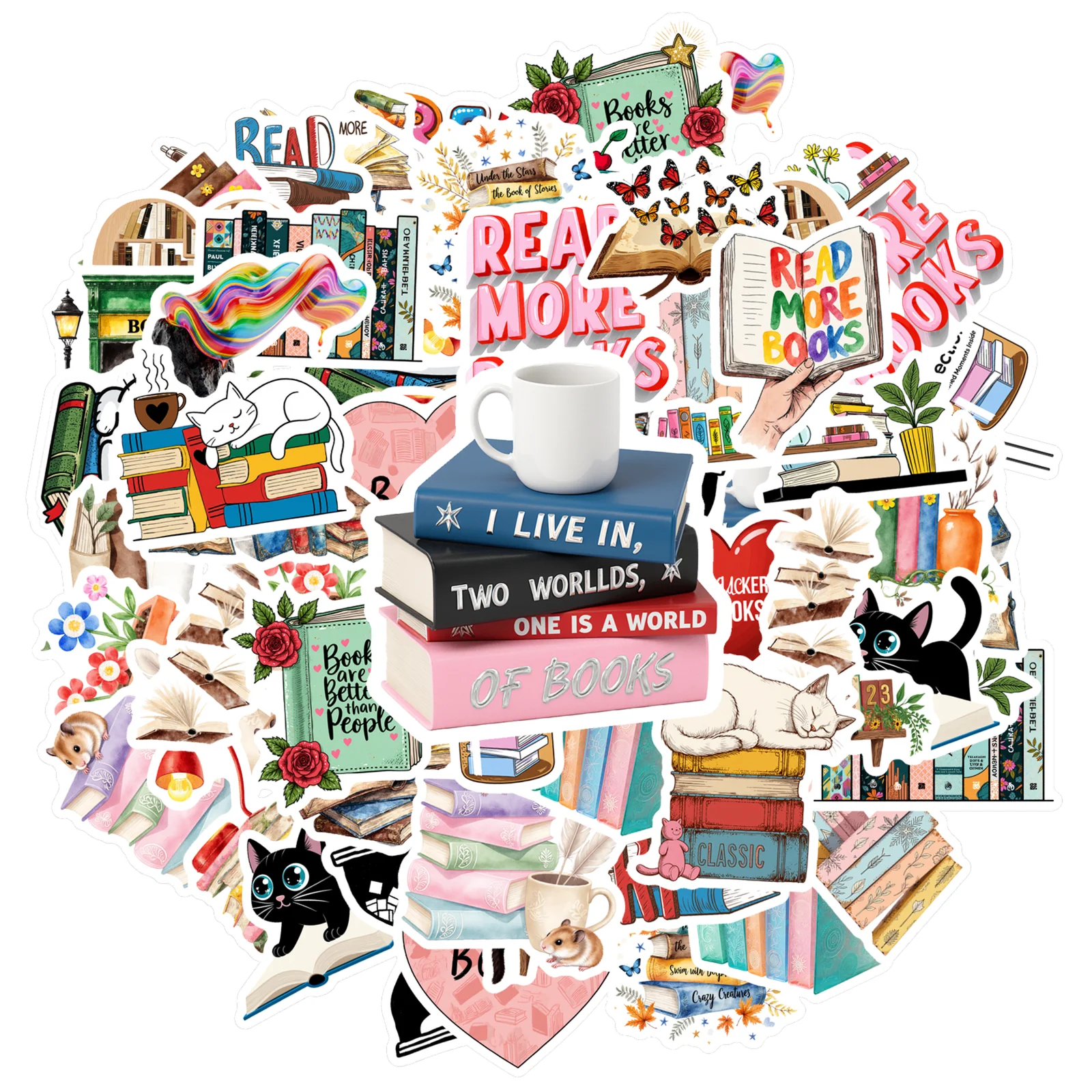 

35pcs-50pcs Cute Cats Stickers Cartoon Books Stationery Stickers DIY Stickers For Laptop Motorcycle Luggage Phone Notebook