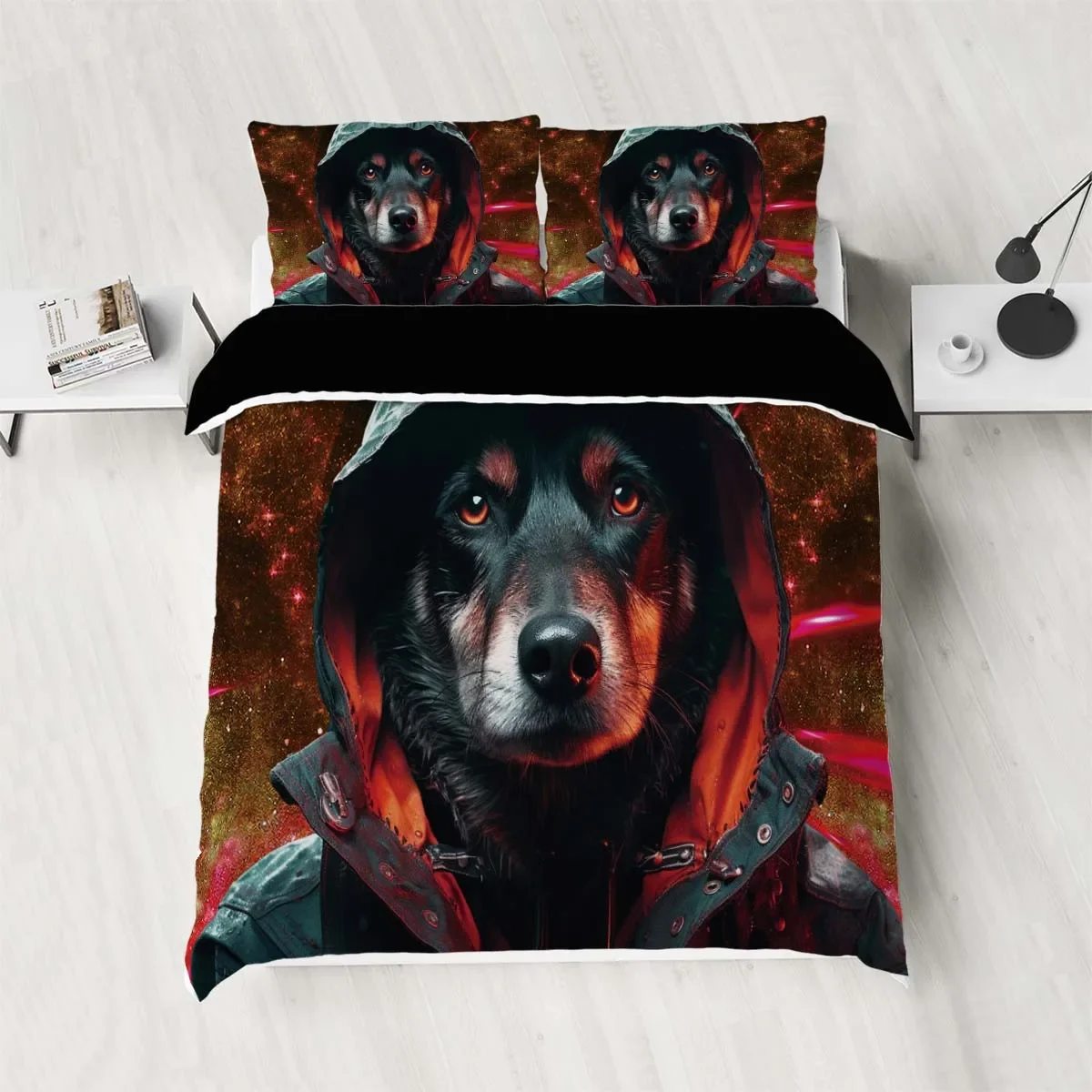 3-piece down duvet cover set with domineering dog pattern print (1 duvet cover+2 pillowcases, no core) bedding set