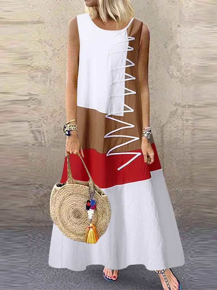 Sommer Patchwork Sommerkleid ZANZEA 2025, Frauen Maxi Kleid Kaftan Casual Ärmellose Tunika Vestido Weibliche Strand Urlaub Robe Oversize