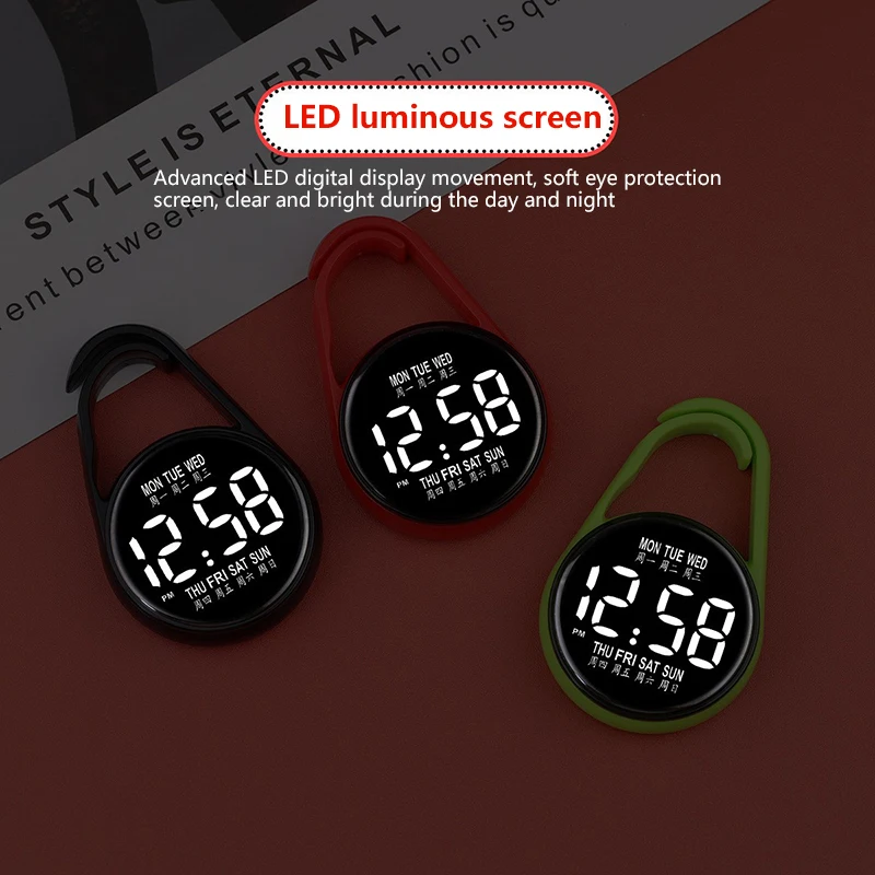 LED Digital Electronic Watch Keychain Luminous Function Practical Children Gifts Multifunctional Hanging Watch Pocket Watches