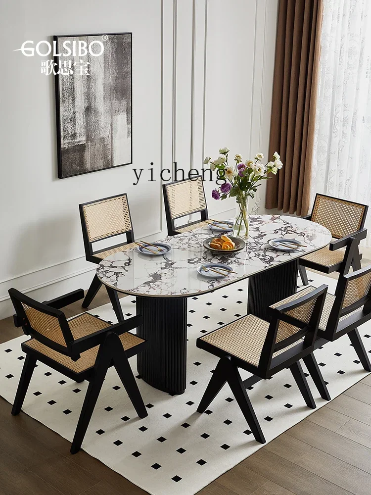 H French rock slab dining table   rock slab dining table and chairs retro style home dining table rectangular