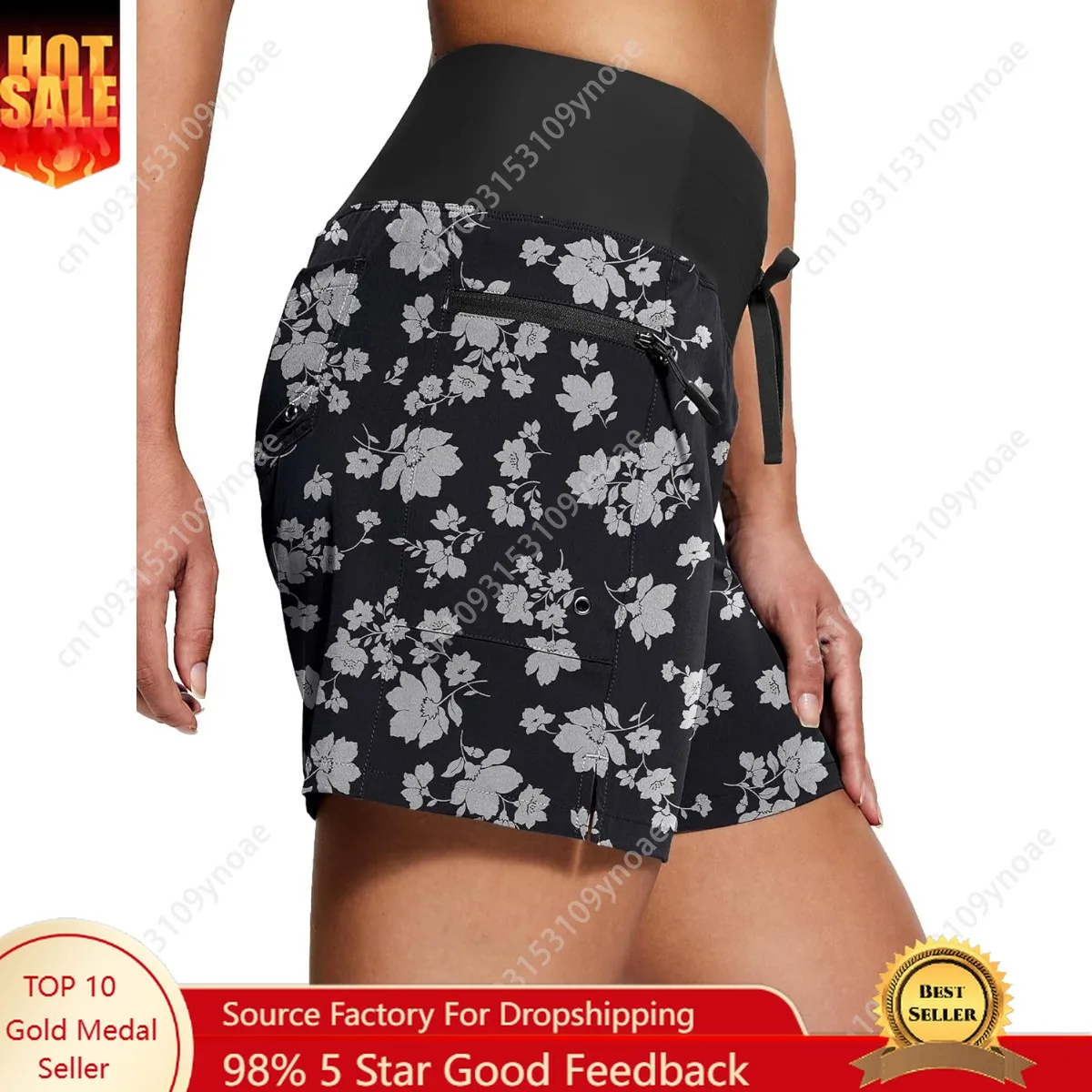 Vintage floral impressão feminina secagem rápida surf shorts sólido estiramento nadar scans retro maiô calcinha com bolsos moda