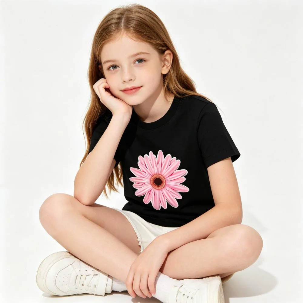 1-14 Jahre Rosa Mädchen T-Shirt mit Blumenmuster für Teenager Sommer 100% Baumwolle Weiße T-Shirts für Kinder Mädchen Kleidung Kawaii Luxus T-Shirt