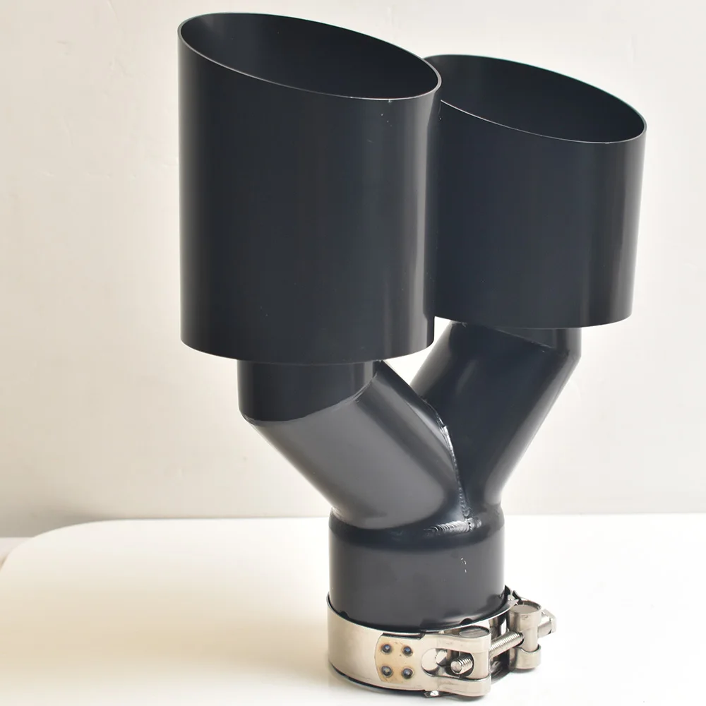 VREMUS Dual Car Exhaust Pipe Modification Glossy Black Stainless Steel Double Muffler Tip Slash Cut - Image 4