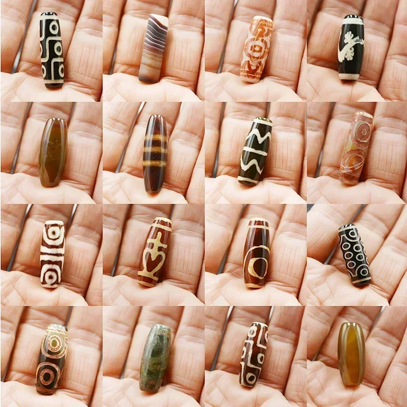 FLTMRH 30mm Vintage Jewelry Buddhist Bead Natural Tibetan Dzi Agates Stone Beads Tiger Teeth Pattern Dark Brown Antique Agates