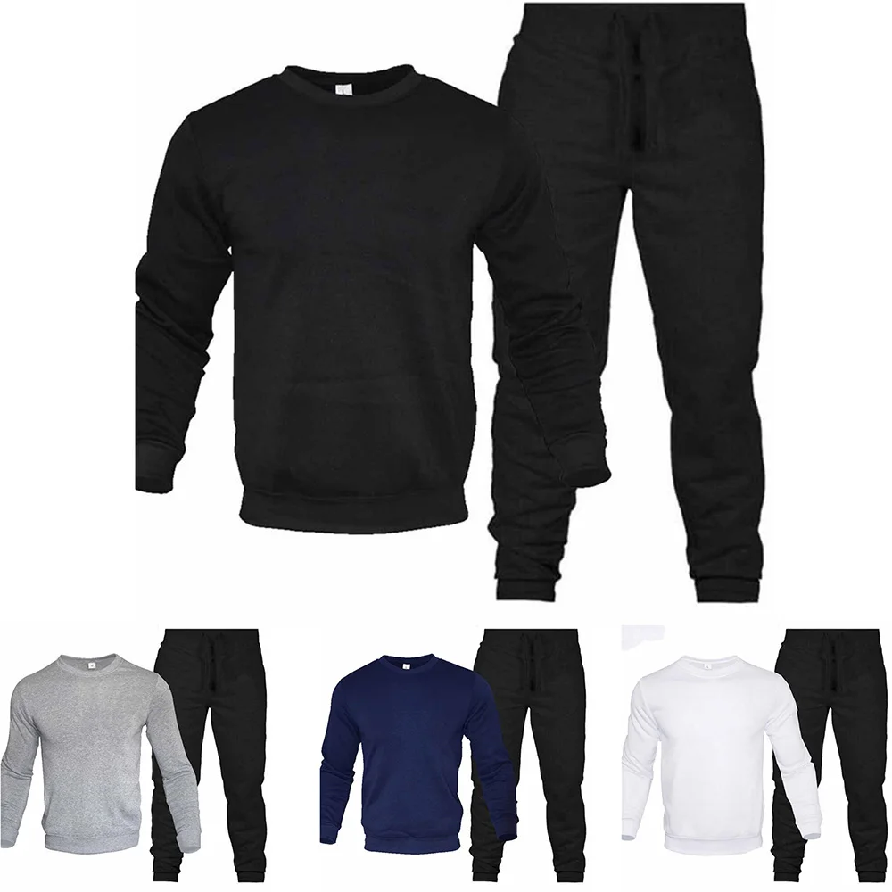 

Men's Two-Piece Set O-Neck 2 Pieces Sets Tracksuit Hooded Sweatshirt +Drawstring Pants Male Sport Hoodies Running Sportswear