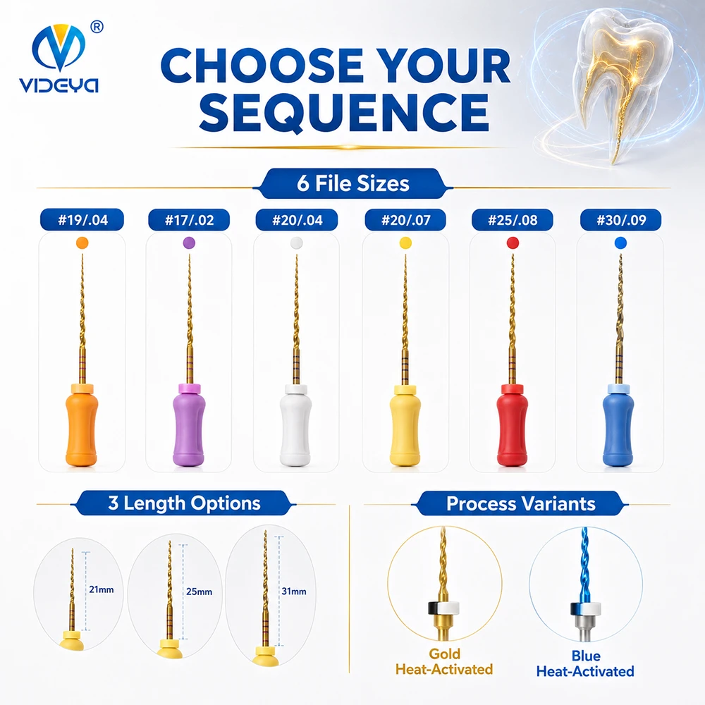 VIDEYA NiTi Endodontic Hand Files CM Wire Root Canal Files 21/25  R-Files Blue Gold Sliver Limes endodontiques Limas manuales