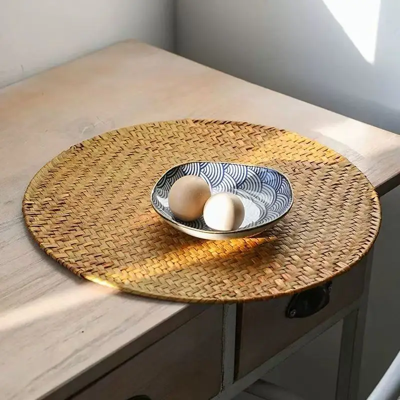 Chinese style hand-woven cassava round bowl tea cup mat dinner plate