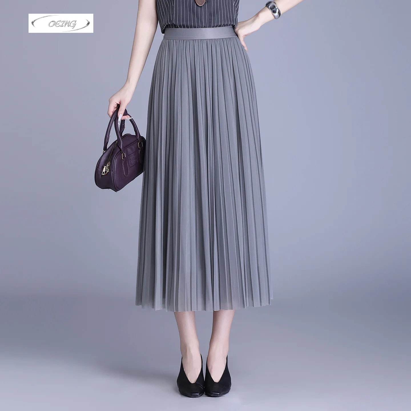 

Женская модная однотонная юбка из сетки с плиссировкой, весна-лето, на резинке, с высокой талией, свободного кроя, в корейском стиле, элегантная повседневная длинная юбка 5012