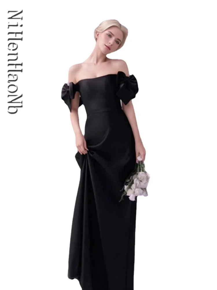 

Temperament Black Off The Shoulder Banquet Women Evening Dress Birthday Party Stage Quinceanera Dresses