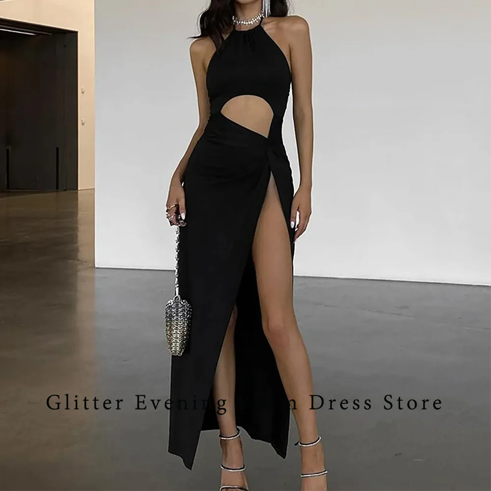 Modern Fashion Sexy Prom Gowns Halter Backless Slide Slit Ankle-Length Custom Made For Women Evening Dresses Vestidos De Festa