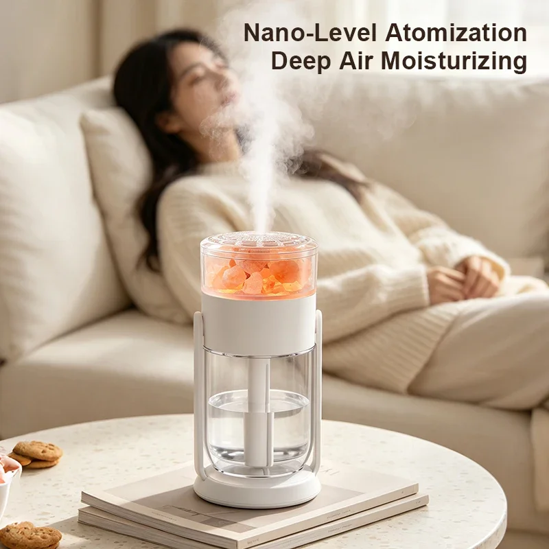 Crystal Salt Mini Humidifier Aroma Diffuser for Home Office Car, Quite USB Cool Mist Air Hydrating Sprayer 2 Modes Auto Off