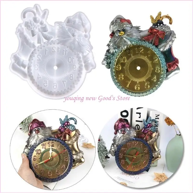 

57QA Christmas Santa Clock Silicone Mold Home Decor Making Tool Easily to Clean