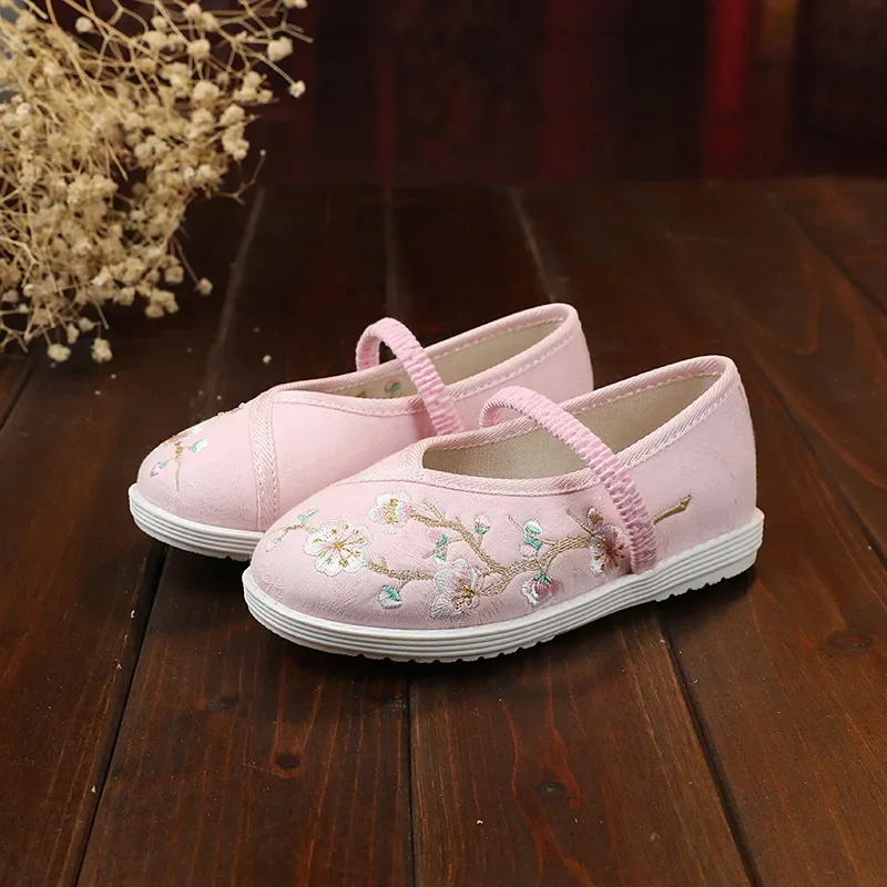 Children Hanfu Flat Shoes Chinese Ethnic Style Girls Princess Fashion Embroidered Shoes Soft Bottom Non-slip Kids Causal Shoes