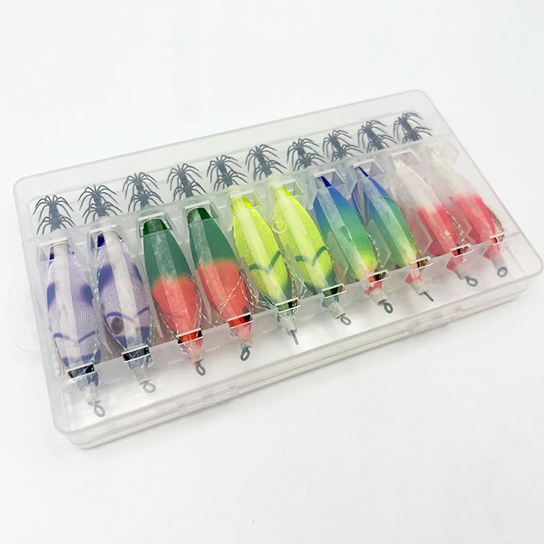 ShareShark 10 Stück/Box Leuchtende Tintenfisch-Jigs, Salzwasser-Angelköder, Meeresfischerei-Köder für Oktopus, Tintenfisch und Krake – Detail 2