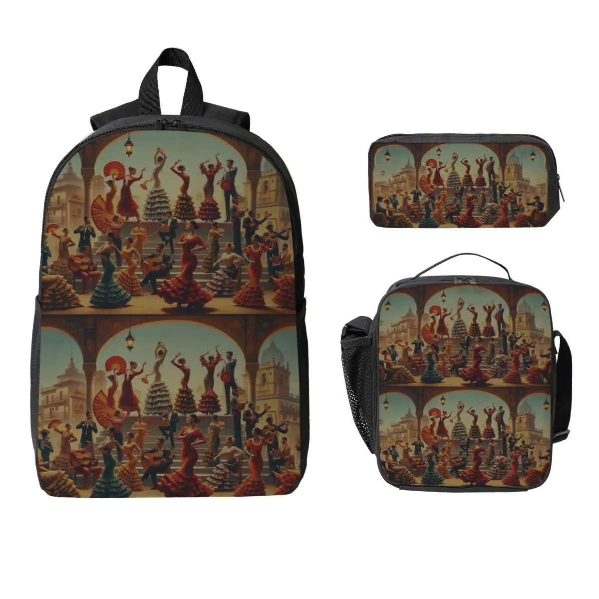 Vibrant Flamenco Dancer Backpack Boys Girls BookBag School Bag Laptop Shoulder Bags 3ps Insulated Lunch Bag Pencil Case