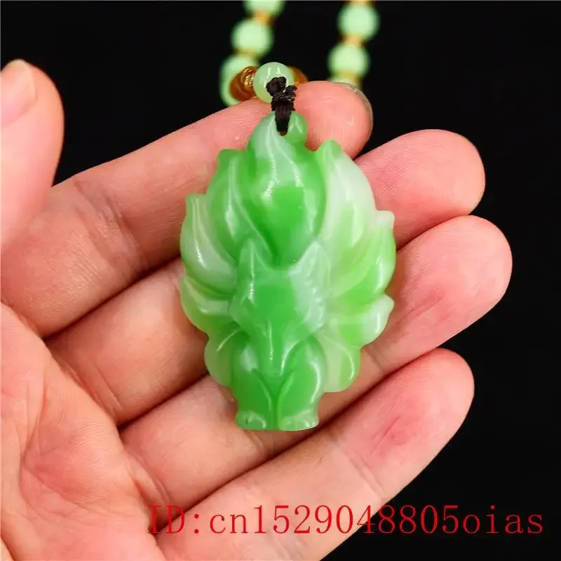 Green Jade Fox Pendant Chinese Women Natural Jewelry for Charm Amulet Gifts Fashion Carved Necklace Jadeite