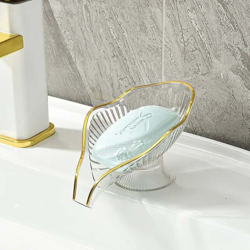 Drain Plate Tray Creative Soap Holder Soap Box Bathroom Gadgets Non-slip Laundry Soap Dish Storage Soap Case Leaf Shape