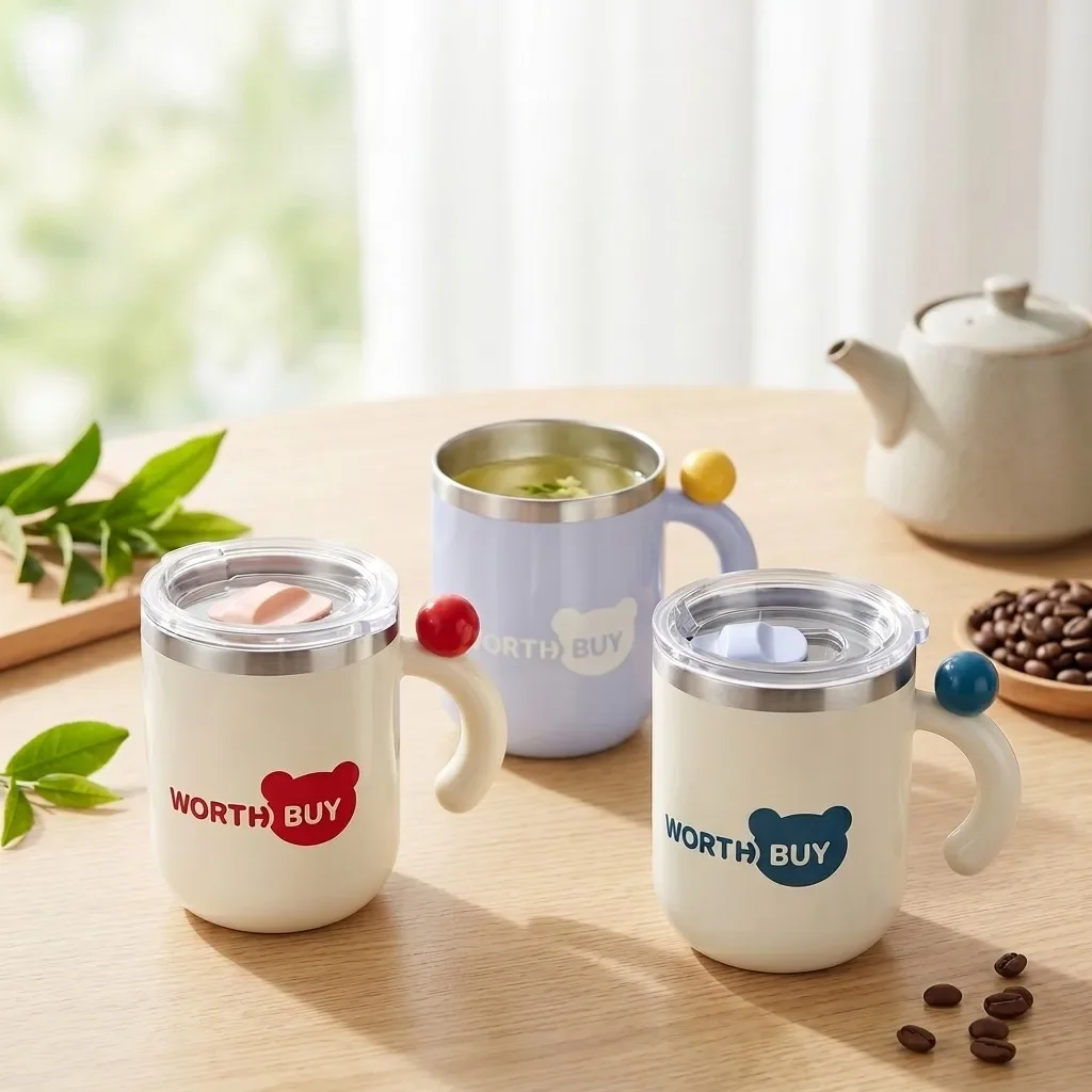 430ml Cute Coffee Travel Mug 316 Stainless Steel Thermal Tumbler with Handle Insulated Dual Drink Cup Leakproof Water Bottle