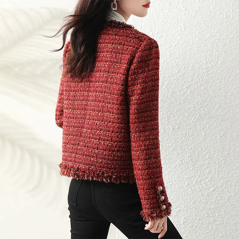 Chaqueta corta de Tweed de estilo coreano para mujer, abrigo de lana elegante a la moda, Tops A6, otoño e invierno, 2023