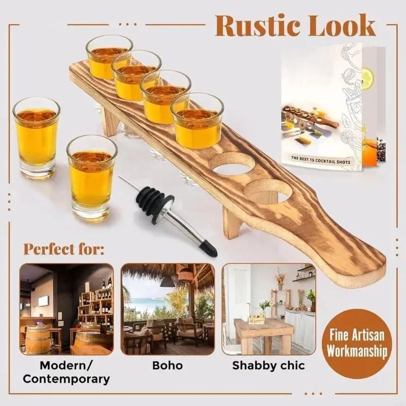 Wooden Tequila Shot Glass Display Tray Drinks Serving Board Party Essential 
