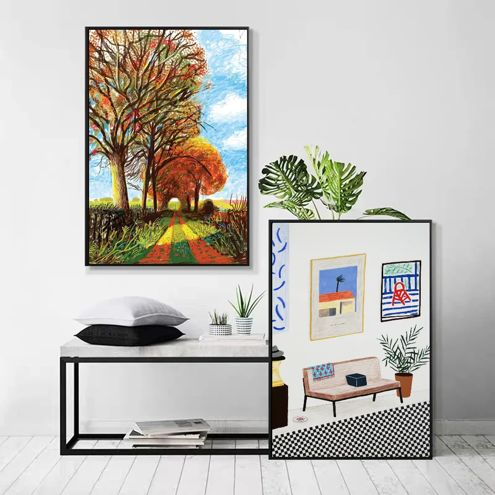 1pc David Hockney Poster Self-adhesive Art Waterproof Paper Sticker Coffee House Bar Room Wall Decor