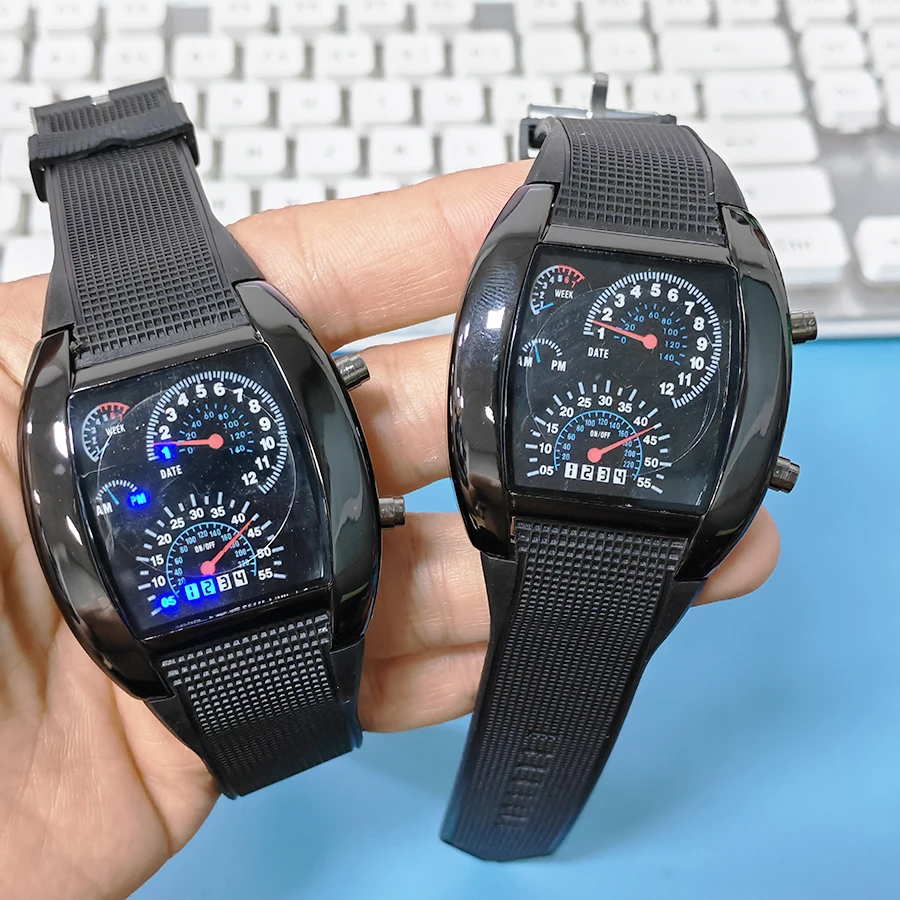 Fashion Men's Sports Wristwatch Racing Dashboard Dial Design LED Electronic Watch Creative Male Digital Watch Clock for Men Teen