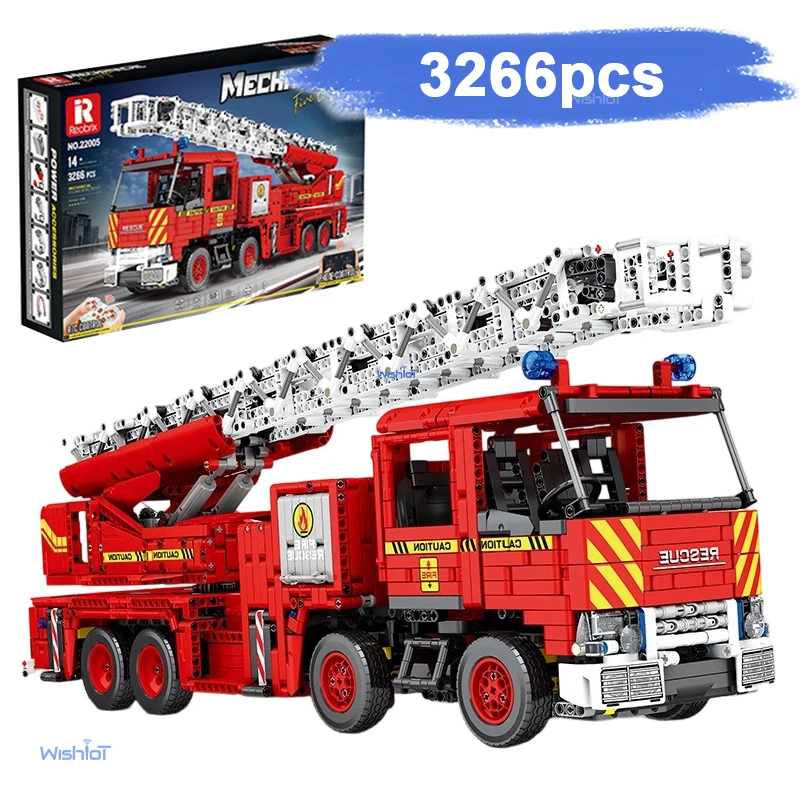 

3266Pcs Fire Engineering Ladder Truck Building Blocks Remote Control Fire Rescue Car Model Bricks Set Toy For Kids Holiday Gifts