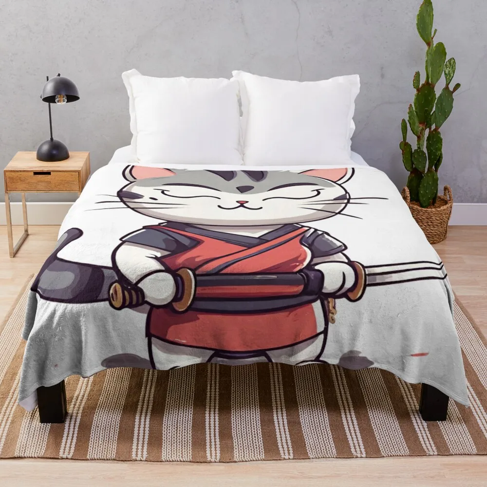 Whiskers and Steel The Katana Samurai Cat Throw Blanket decorative Plaid Luxury Thicken Blankets