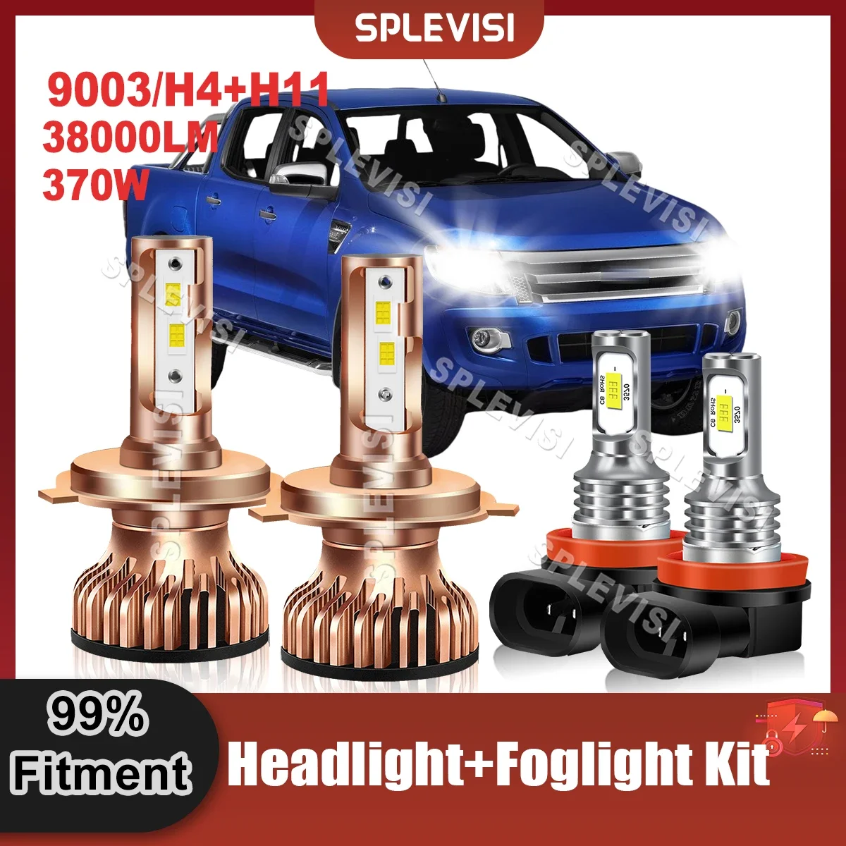 

LED Car Headlight High Low Beam Foglamp 9003/H4+H11 Combo Bulbs 12x CSP Chip 38000LM Kit For Ford Ranger 2011 2012 2013 2014