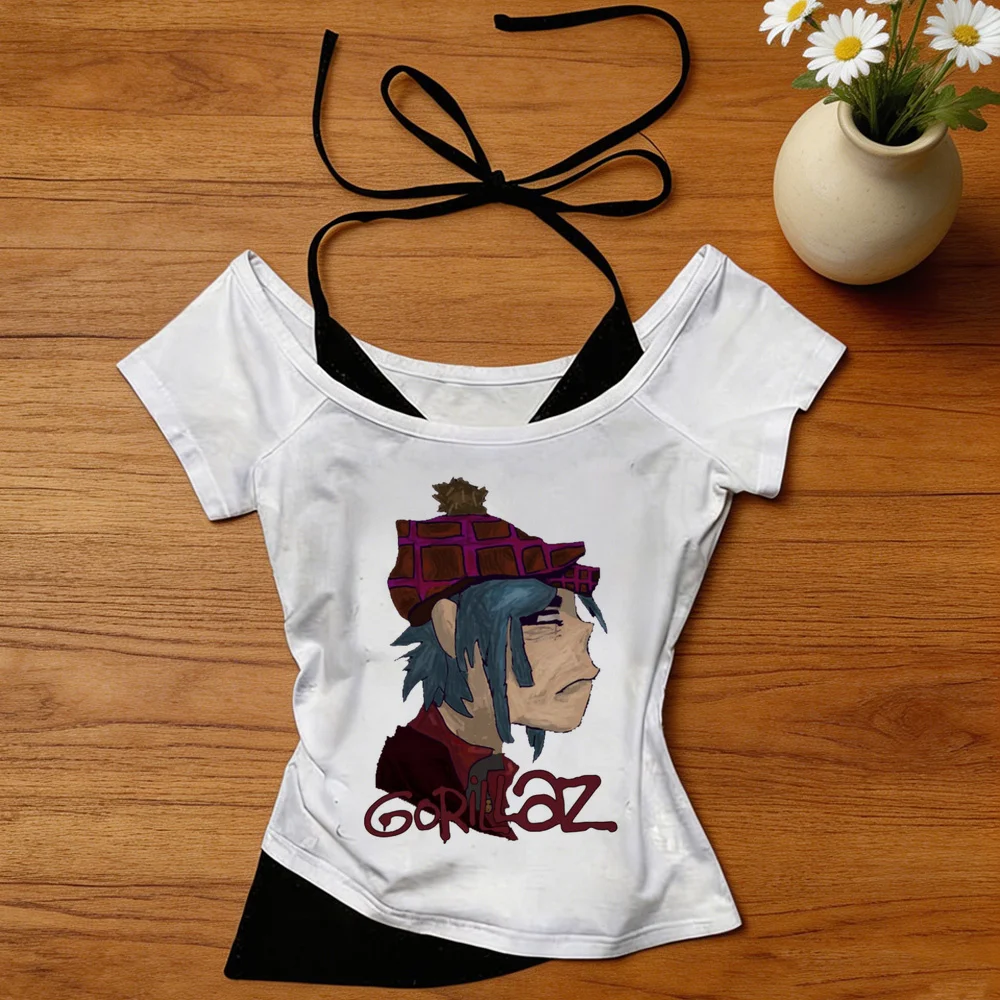 Gorillaz cropped top shoujo 2000s clearance sales goth manga cheap t shirt goth clearance sales scene  y2k graphic