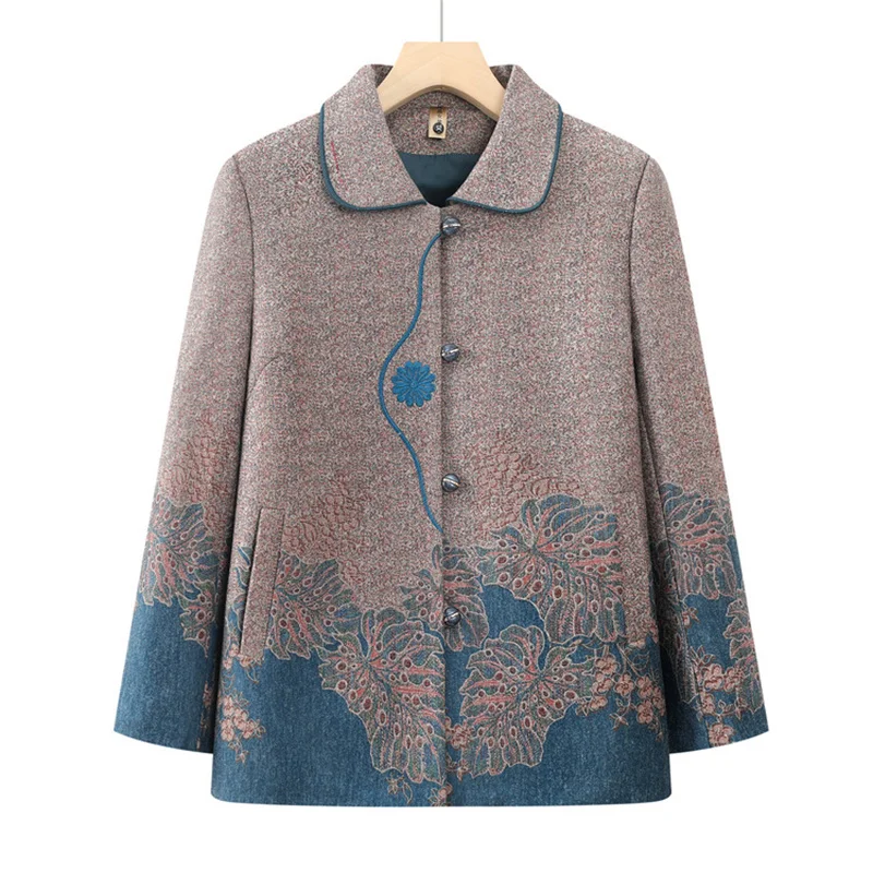 China Grandma Wears Woolen Coat For Middle-aged Elderly Women Autumn Winter Lapel Jacket Mother Cardigan Top nuevo en abrigos