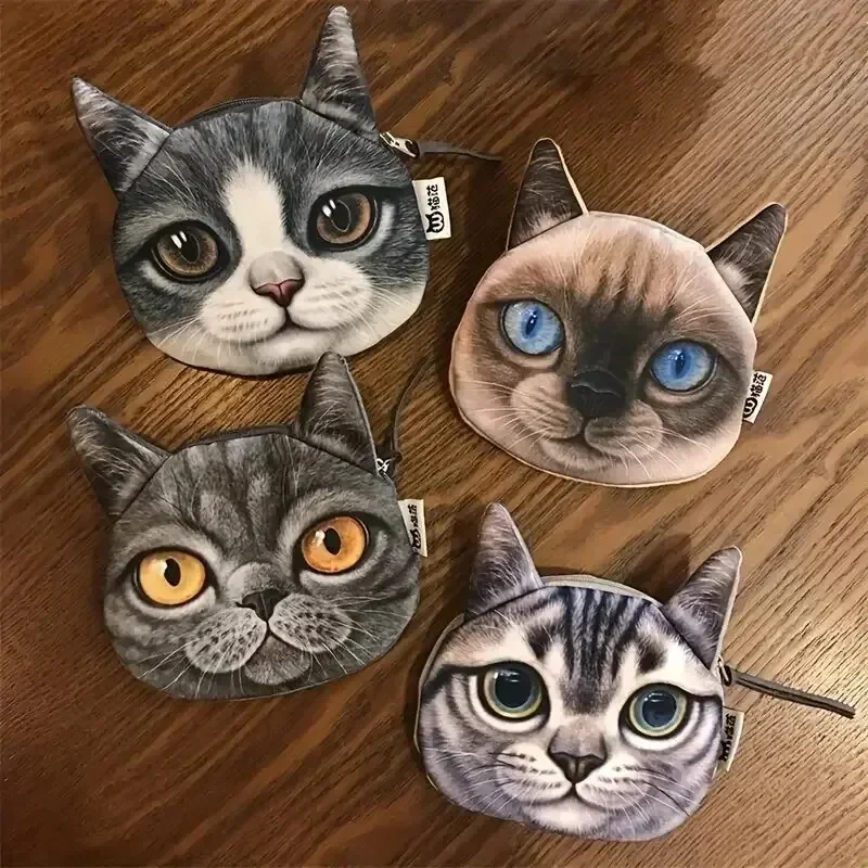 Niedliche Katzen-Cartoon 3D-Geldbörse Tier-Katzen-Münzbeutel Miniatur-Geldbeutel Snack-Aufbewahrungstasche